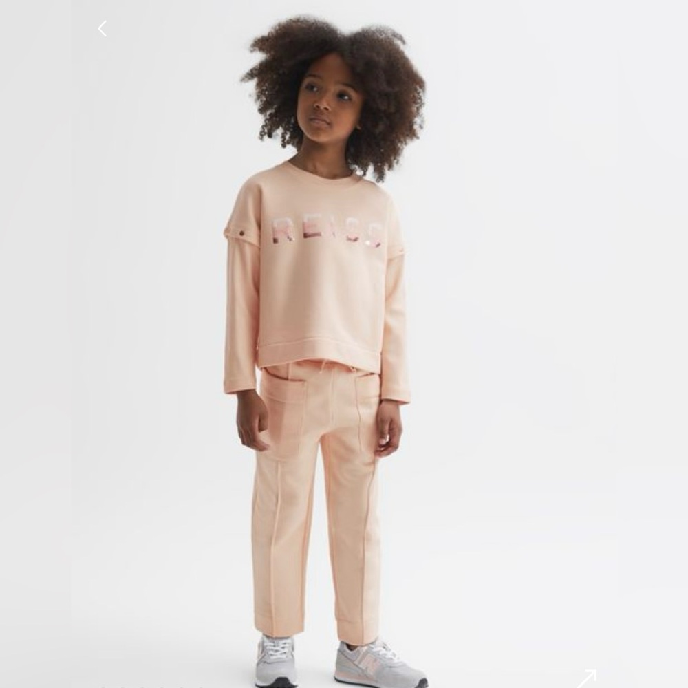 Kids girls REISS size 6/7 pink sequin motif sweatshirt and‎ matching joggers NWT